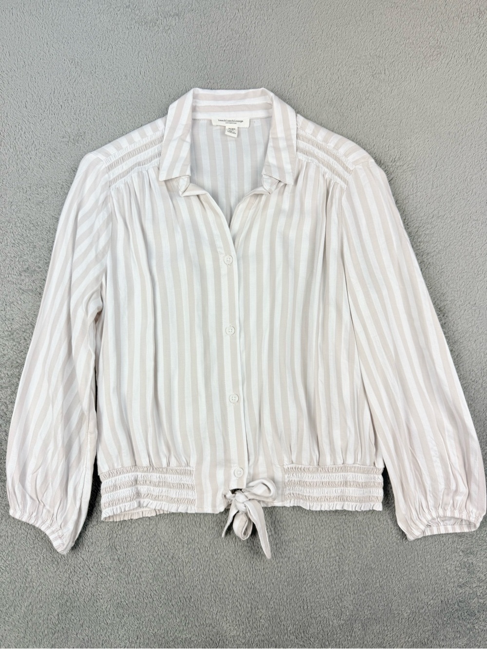 BeachLunchLounge Striped Tie Front Blouse Minimalist Costal Button Up Shirt